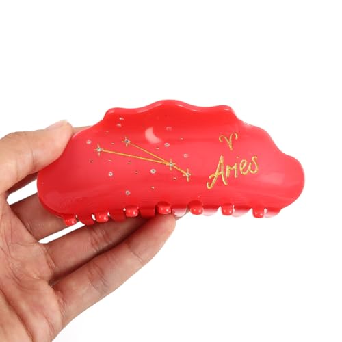 Aries Zodiac Sign Acetate Hair Claw, Red with Gold Accents Personalized Acetate Hair Clip for Women Gift 1 Piece