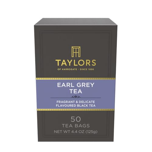 Taylors of Harrogate Earl Grey, Black Tea, Pillow Bags, 50 Count (Pack of 1), Fragrant, Delicate & Light, Caffeinated, Enjoy Hot or Iced, 50 Teabags