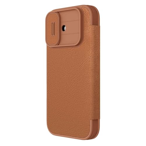Image of PRITO Nilkin Wallet Flip Case for iPhone 17 with Card Slot and Camera Slider, PU Leather Case Cover, All-Around Protection (Brown, iPhone 17)