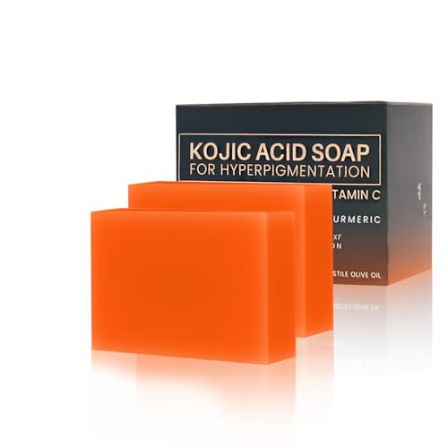 Savon à L'acide Kojique, Curcuma Savonnette Dissolvant de Taches Sombres pour le Visage et le Corps, Skin Lightening Kojic Acid Soap Bars pour Bain...