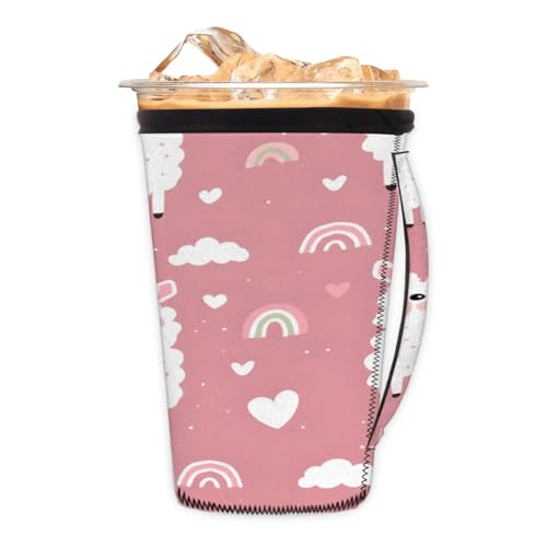 Alpaca Clouds M Reusable Iced Insulator Coffee Sleeves Neoprene Insulated Sleeves With Handle Coffee Sleeves for Iced Coffee Cups Drinks