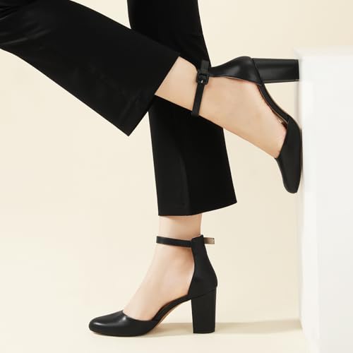 Image of Ankis Closed Toe Heels for Women -Black Nude White Silver Gold Womens Heels Closed Round Toe Chunky Block Pumps Shoes, 3 Inch