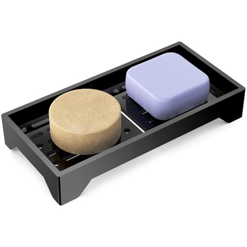 NiHome Self-Draining Acrylic Soap Dish, Durable Bathroom and Kitchen Soap Holder with 360° Airflow, Elegant Slotted Design to Keep Soap Bars Dry and Free from Residue, Easy to Clean (Black)