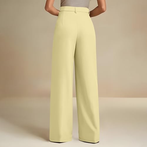 Women Stretchy Straight Leg Dress Pants Comfy Solid Classic High Waisted Wide Leg Trousers Slacks Business Work Suit Office4