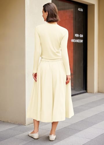 Image of Panadila Womens 2 Piece Lounge Sets Matching Vacation Outfits Ribbed Button Down Cardigan and Elastic Waist Skirt Sets