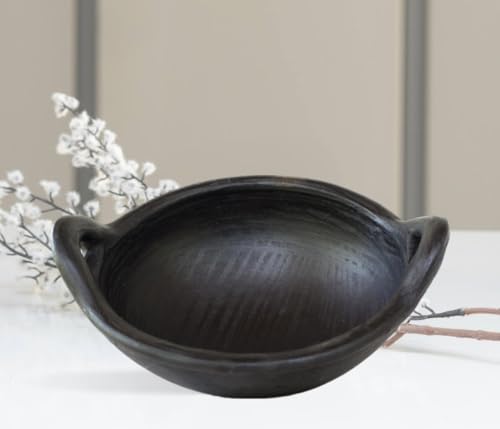 Craftsman India Online Craftsman Deep Burned Clay Handi/Pot And Kadai For Cooking And Serving Combo 1, 2 & 2 Liter, Black