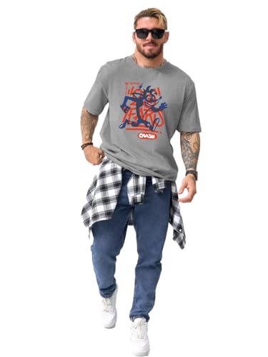Image of LEOTUDE Oversized Cottonblend Half Sleeve Back Printed Drop Shoulder Men T-Shirt (Color Black)