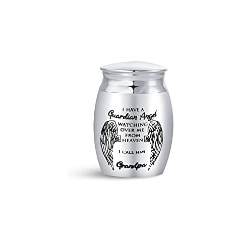 SBI Jewelry My Guardian Angel Grandpa Mini Urns for Human Ashes Family Grandpa Grandfather Grandpapa Memorial Cremation Keepsake Stainless Steel 1.6" Cover