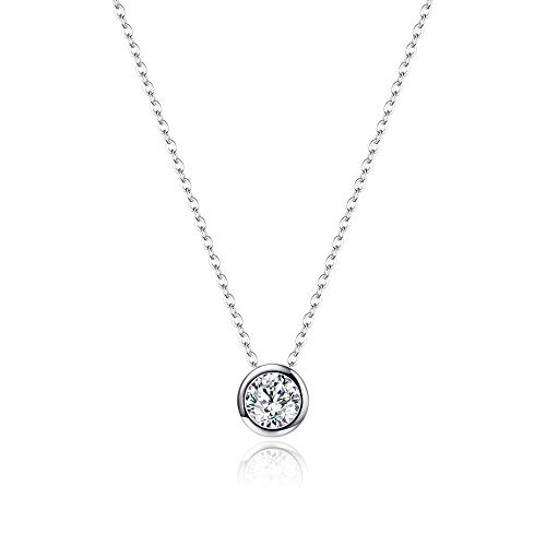 EVER FAITH Women's Sterling Silver Clear Cubic Zirconia Bezel Setting Daily Pendant Choker Necklace