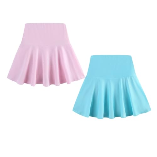 2 Pack Toddler Girls Butterfly Skorts Built in Shorts with Pockets Kids Elastic Skirts for Tennis Golf 10-12 Years Lilac/Blue