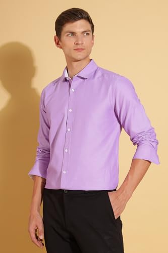 Image of Fyltr Men's Regular Fit Oxford Cotton Blend Shirt - Full Sleeve | Contrast Trim Fabric | Formal Shirts for Men