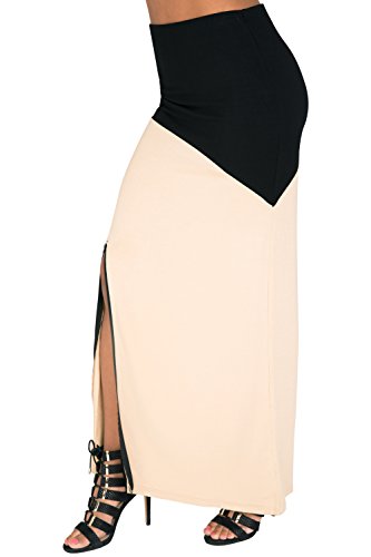 Poetic Justice Curvy Women's Champagne Black Zip Up Split Stretch Maxi Skirt