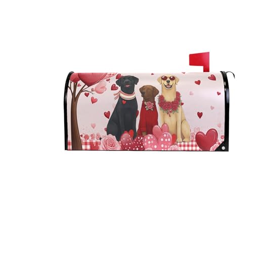 Image of Happy Valentine's Day Dogs Magnetic Mailbox Covers Love Tree Golden Retriever Pink Buffalo Mailbox Cover Over Size Full Magnet Garden Yard Porch Mail Boxes Cover Holiday Decorations 25 inch L x 21 inch W