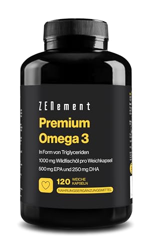 Omega 3 Premium - Triglyceride für optimale Absorption - 1000 mg EPA + 500 mg DHA pro Dosis - Wildes Fischöl zertifiziert von