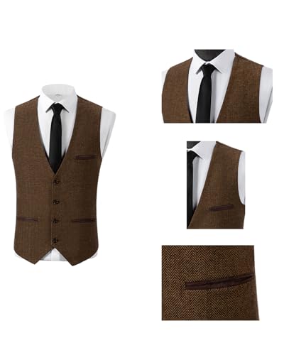 Tuikayoo Mens Tweed Vest Herringbone Wool Retro Suit Waistcoats Vintage Retro Slim Fit2