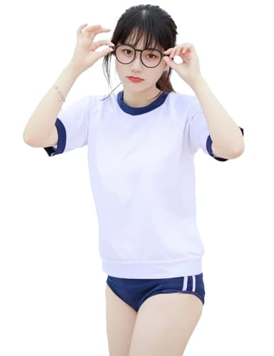 [PikaBella] ブルマ 体操着 体操服 コスプレ レディース スポーツウェアー 紺 半袖 コスチューム 女装 泳げる体操服 運動会(紺色, L)のサムネイル