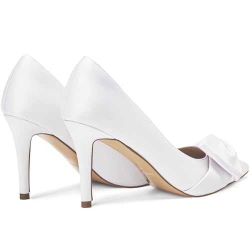 Image of Women's Slingback Heels with Bow Pointed Toe Pumps with Elasticated Strap 3.3 inch High Heels for Evening Dress Shoes