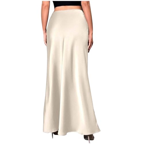 2025 Women Summer Spring Long Satin Skirt Silk Elegant High Waist Cocktail Party Wedding Flowy A-Line Midi Skirts Clothes3