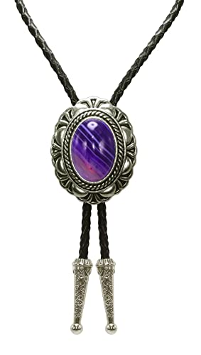 Image of Moranse Bolo Tie with Natural Tiger Eye Stone Celtic Style Genuine and Cowhide Rope