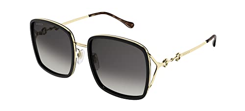 Gucci GG1016SK 001 Sunglasses Women's Black/Gold/Grey Gradient Square Shape 58mm