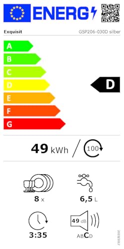 Exquisit Tischgeschirrspüler GSP206-030D silber | Spülmaschine 55 cm freistehend | Kleiner Geschirrspüler 6 Maßgedecke | Tischspülmaschine LED Display
