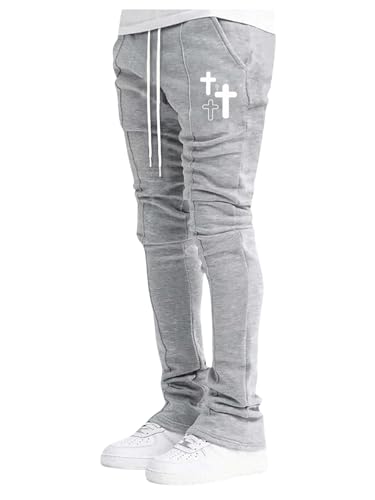 WDIRARA Men's Graphic Printed Stacked Sweatpants Flared Leg Y2K Drawstring Waisted Casual Jogger Pants with Pockets