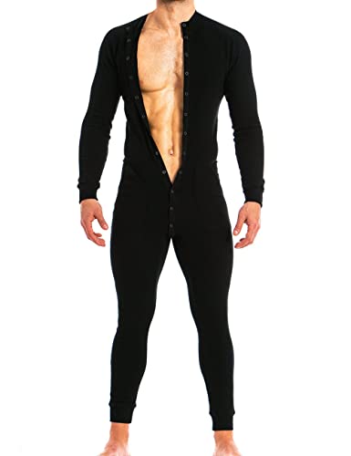 Muscle Alive Mens Short Sleeve Onesie Henley Jumpsuit Stretchy Cotton Ramper