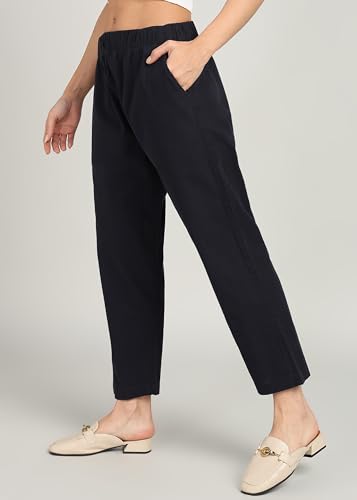 Image of Alan Jones Clothing Womens Mid Rise Cotton Relaxed Ankle Pants | 100% Cotton