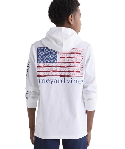 vineyard vines Boys USA Baseball Flag Long-Sleeve Cotton Hoodie Tee White Cap M