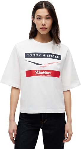 Tommy Hilfiger Women’s Short Sleeve T-Shirt TH X Cadillac F1 Chevron Boxy Fit, White (White), XS