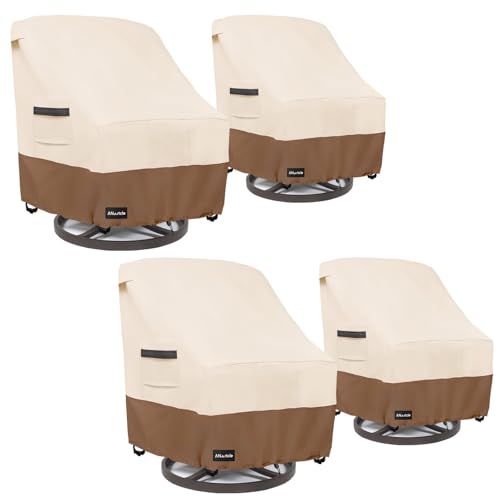 Image of ANartcle Swivel Patio Chair Cover 4 Pack,600D Waterproof Heavy Duty Outdoor Chair Cover(28 W x 33 D x 36 H inches),Patio Furniture Covers,Outdoor Furniture Covers Waterproof,Beige&brown