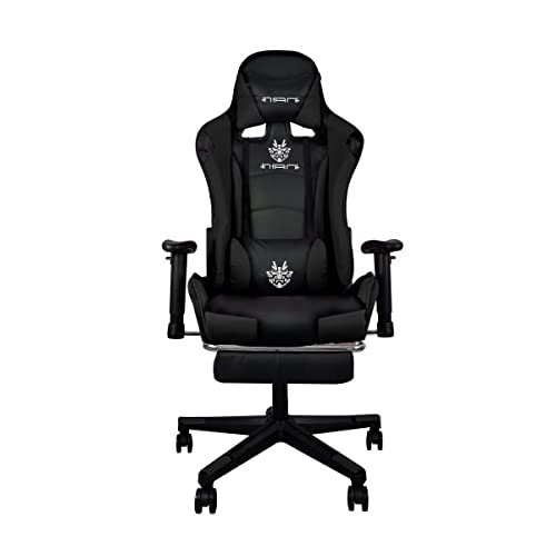 Silla Gamer reclinable giratoria ergonómica súper cómoda con Soporte para piernas (Negra)