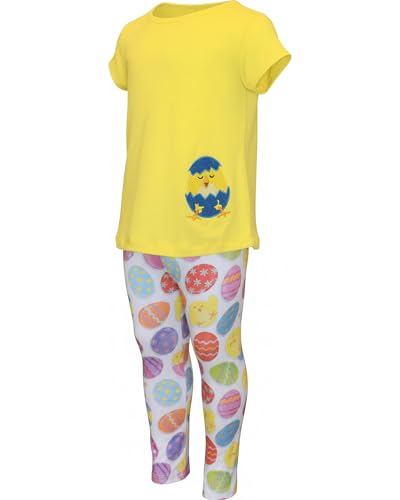 Image of Unique Baby 2 Piece Girls Printed Leggings Outfit with Short Sleeve Shirt Kid and Toddler Clothes Set