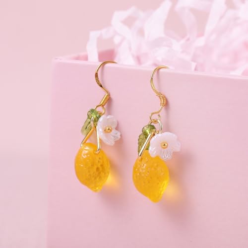 Lemon Dangle Earrings, Resin Yellow Lemon Hoop Earrings Dainty Fruit Earring Studs Jewelry Gift for Woman3