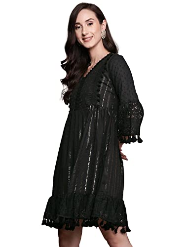 Image of Ishin Women's Cotton Above Knee Length A-Line Indo Western Dress