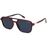 SOJOS Retro Aviator Sunglasses for Women Men,Trendy Rectangle Womens Mens Shades Sun Glasses SJ2202 Red Frame Blue Lens