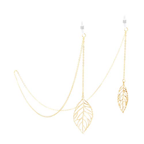 Preisvergleich Produktbild Shefii Brillenkette Goldenes Blatt Anti-Rutschband Lesebrille Sonnenbrille Rutschfeste Metall Lanyard Straps String Halteseil Sport Party