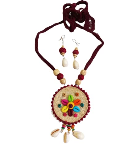 AKIBUKI Handicraft Circle Locket Jute Jewellery Necklace with Earring Set for Women (BLACK) (B0B7RJ2F89) Amazon Price History, Amazon Price Tracker