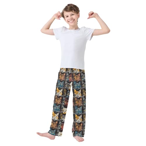 Cat Pajamas Bottoms with Pockets Comfy Pjs Sleepwear Elastic Waistband Pajamas Pants Lounge Pants for 6-14 Years2
