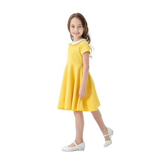 Girls Short Sleeve Uniform Dresses Casual Peter Pan Collar Fit and Flare Skater Dress 2-12 Years4