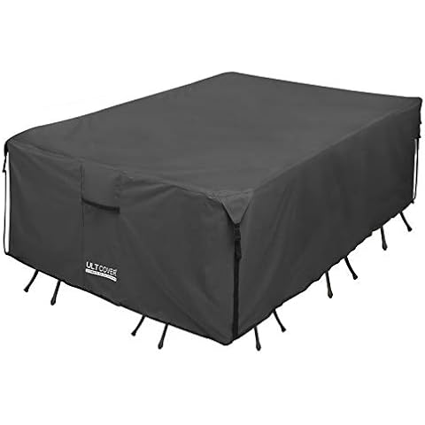 ULTCOVER 600D Tough Canvas Durable Rectangular Patio Table and Chair Cover - Waterproof Outdoor General Purpose Furniture Covers 111 x 74 inch, Black Cover