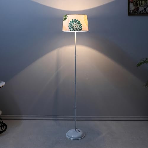 Image of tu casa White Metal-Iron Base Foldable Floor Lamps with Dahlia Floral Print & Satin Shade for Bedroom, Living Room, Lounge, Office Area, Gifting Without Bulb for Home Decoration (Height - 57 inch)