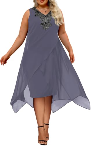 Image of OCSTRADE Womens Plus Size Chiffon Dress Loose Sleeveless Flowy Cocktail Party Midi Dresses