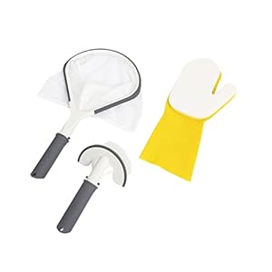 Bestway SaluSpa All-in-One 3 Piece Maintenance Cleaning Tool Accessory Set with Scrub Brush, Mitt, and Skimmer Net for Hot Tub and Spa