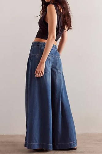 yoeasy Womens Mid Rise Wide Leg Jeans Elastic Drawstring Loose Ruffle Pleated Denim Pants Y2k Baggy Boyfriend Jeans4