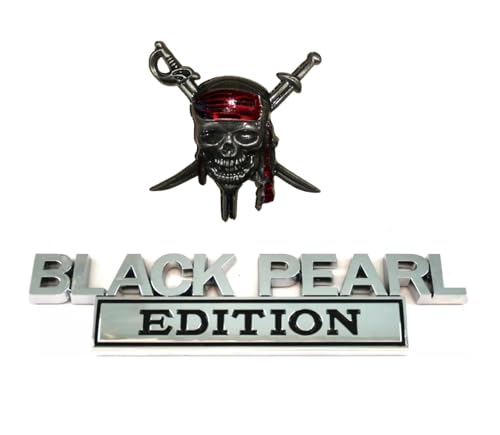 Image of 1x Pirate Plus 1x Black Pearl Edition Metal Emblem Sticker Badge Replacement for Universal Car Truck, RV, Scooter, SUV (Silver Black)