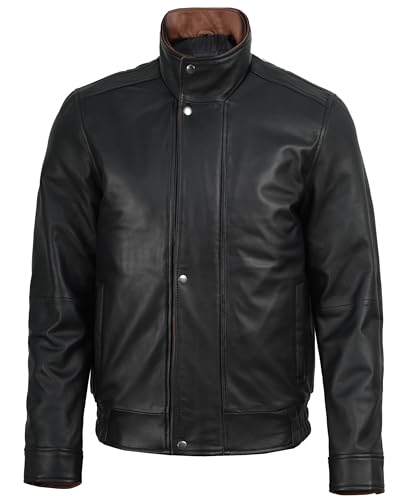 Image of Decrum Bomber Leather Jacket Men - Real Lambskin Casual Leather Jackets for Men with Zip Closure