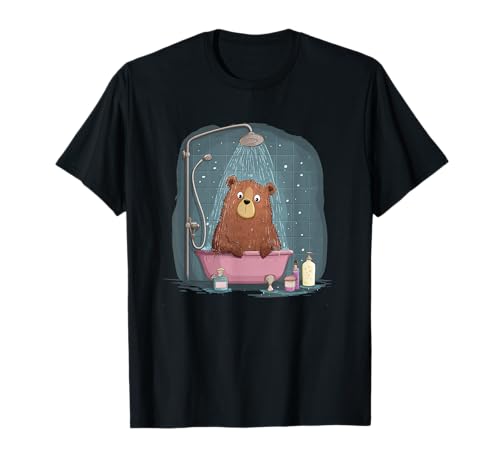 Lindo Oso de Peluche en la Ducha para niños y niñas Camiseta
