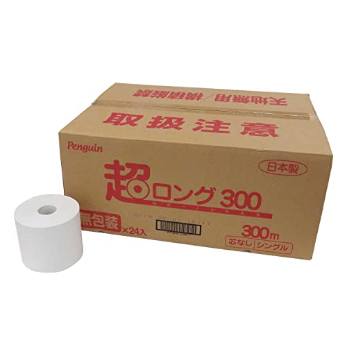 【ケース販売】トイレットペーパー 超ロング 300m 6倍巻き 芯なし シングル 再生紙 無包装 24ロール入 丸富製紙 2352