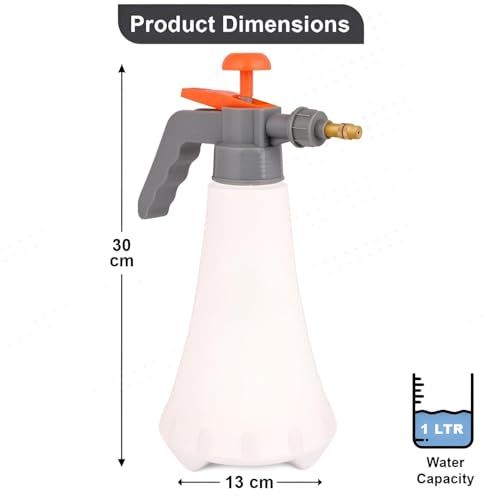Image of MeeTo 1 Liter Handheld Pressure Water Sprayer Bottle with Trigger Pump, Durable Brass Nozzle, Multipurpose Manual Sprinkler for Gardening, Cleaning, Household Use, Multi Color (PC 1)